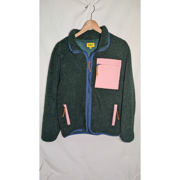 Golf Wang Tyler The Creator Sherpa Fleece Full Zip Jacket Mens Size M Green Pink - Picture 1 of 9